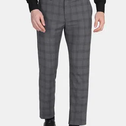 Blackberrys Men Charcoal Checked Slim Fit Formal Trouser-picture-1