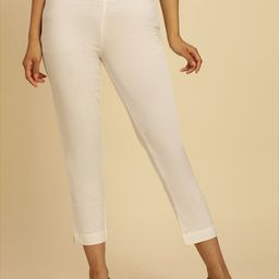 W Women White Slim Fit Cropped Ethnic Trouser-image-85