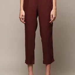 Biba Women Relaxed Mid Rise Plain Slim Fit Trousers-image-60