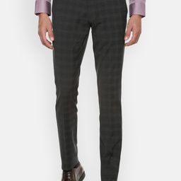 Louis Philippe Men Grey Checked Slim Fit Trousers-image-40
