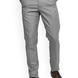 J White by Vmart Men Striped Slim Fit Cotton Formal Trousers-image-86