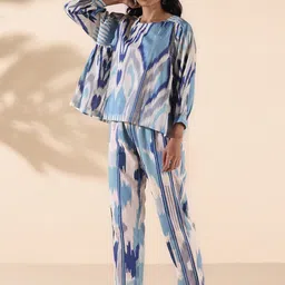 trueBrowns Malang Ikat Printed Pure Cotton V-Neck Top With Trousers-23
