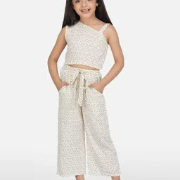 HERE&NOW Girls Beige & Black One Shoulder Printed Top with Palazzo-image-55