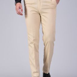 AD & AV Men Cream-Coloured Classic Easy Wash Formal Trousers-56