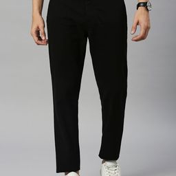 HERE&NOW Men Black Smart Slim Fit Easy Wash Pure Cotton Trousers-image-99