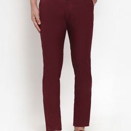 JAINISH Men Maroon Smart Slim Fit Easy Wash Pure Cotton Trousers-image-82