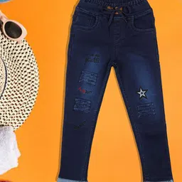 A-Okay Kids Slim Fit Distressed Embroidered Cotton Jeans-55