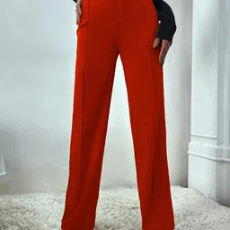 Kotty Women Relaxed Straight Fit High-Rise Easy Wash Parallel Trouser-image-72