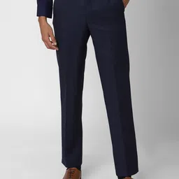 Van Heusen Men Navy Blue Checked Regular Fit Formal Trousers-image-13
