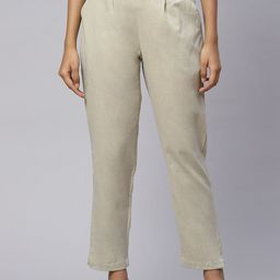 NeshamaKurti Women Beige Pleated Cotton Regular Fit Trouser-image-9