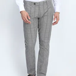 Antony Morato Men Black & White Slim Fit Checked Formal Trousers-image-32
