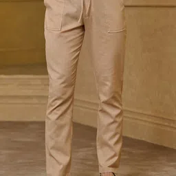 Tasva Men Mid Rise Plain Straight Cotton Linen Regular Trousers-image-25