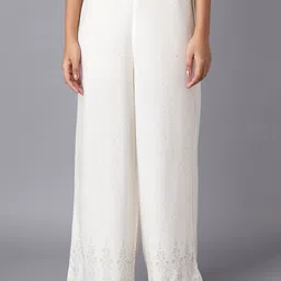 W Women White Ethnic Motifs Printed Trousers-image-71