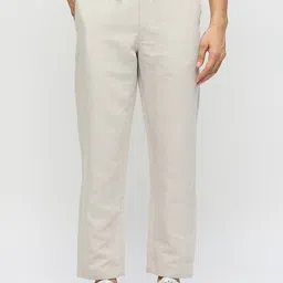 Basics Men Relaxed Fit Mid-Rise Linen Cotton Regular Trousers-picture-58