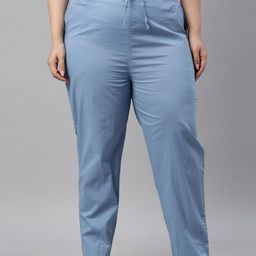 Go Colors Women Blue Tapered Fit Trousers-picture-8