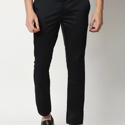 Basics Men Navy Blue Tapered Fit Cotton Trousers-image-87