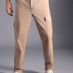High Star Men Relaxed Straight Leg Mid-Rise Cargos Trousers-image-28