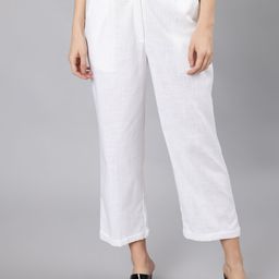 Jaipur Kurti Women White Flared High-Rise Trousers-image-82