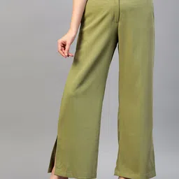 Hencemade Women High-Rise Plain Relaxed Fit Side Slits Parallel Trousers-image-34