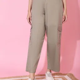 TAG 7 Women Relaxed Straight Leg Straight Fit High-Rise Cropped Cotton Twill Cargos-image-26
