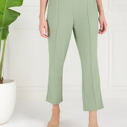 Athena Immutable Women Green Original Straight Fit High-Rise Cropped Trousers-image-4