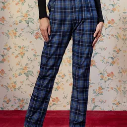 Virgio Women Checked High-Rise Pure Cotton Trousers-image-58