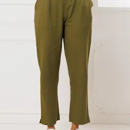 INDIANIC Women Smart High-Rise Travel Features Cotton Trousers-image-55