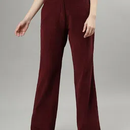 Iconic Women Textured High-Rise Pure Cotton Parallel Trousers-image-31