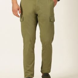 Mast & Harbour Men Olive Smart Easy Wash Cargos Trousers-image-19