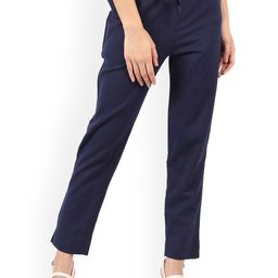 MUFFLY Women Navy Blue Cotton Flex Trousers-picture-16