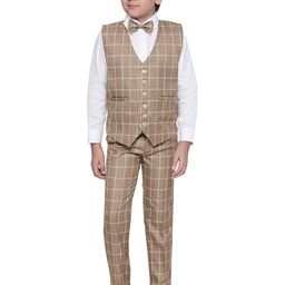 Jeetethnics Boys Khaki & White Checked Shirt with Trousers-image-91