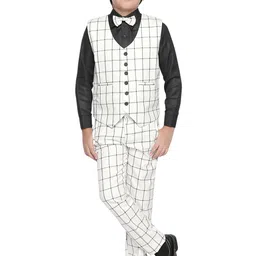 Jeetethnics Boys White & Black Checked Shirt with Trousers-image-75