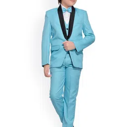 Jeetethnics Boys Blue Solid 5-Piece Single-Breasted Partywear Suit-image-91