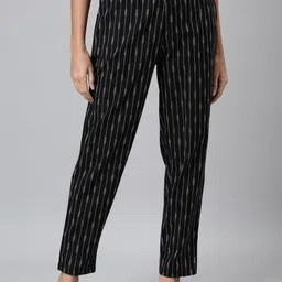 Go Colors Women Striped Smart Linen Straight Fit Trousers-image-58