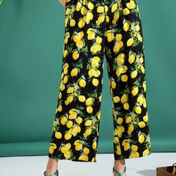 KASSUALLY Women Black Floral Printed Straight Fit Pleated Parallel Trousers-image-52