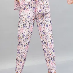 SASSAFRAS Pink Women Floral Printed Straight Fit Trousers-image-56
