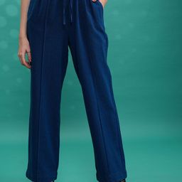 Tokyo Talkies Blue Women Straight Fit Cotton Wide Leg Trousers-picture-35