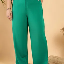 CURVY STREET Women Plus Size Straight Fit Side Slit Parallel Trousers-picture-23