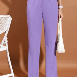 KETCH Women Mid-Rise Flat-Front Straight Fit Trousers-image-1