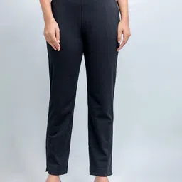 SUTI Women Black Relaxed Straight Leg Straight Fit Cotton Trousers-picture-41