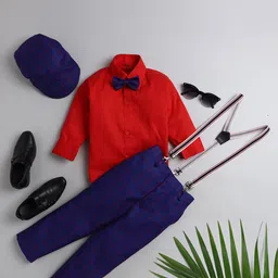 Jeetethnics Boys Navy Blue & Red Shirt with Trousers & Suspenders-image-57