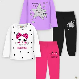 YK X Trampoline Girls Pack Of 2 Printed T-shirt With Pyjamas-58