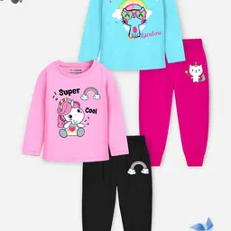 YK X Trampoline Girls Pack Of 2 Printed T-shirt With Pyjamas-image-98