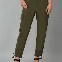 Cantabil Women Mid-Rise Cotton Plain Cargos Trousers-image-49