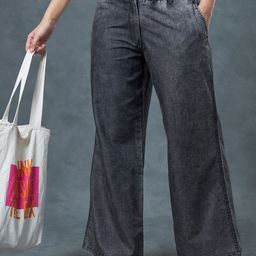 Bewakoof Women Flared Acid Wash Wide Leg Cotton Parallel Trousers-image-71