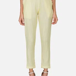 FABNEST Women Yellow Striped Cigerette Trousers-image-7