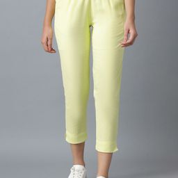 elleven Women Yellow Solid Regular Fit Trousers-image-88