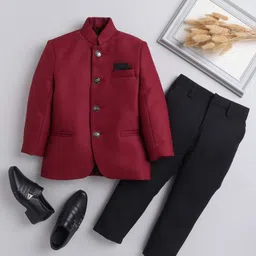 BAESD Boys Mandarin Collar Bandhgala Blazer With Trouser-image-33