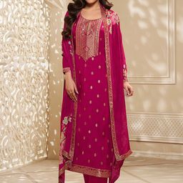 Seerat Ethnic Motifs Woven Design Jacquard Pure Silk Kurta With Trousers & Dupatta-12