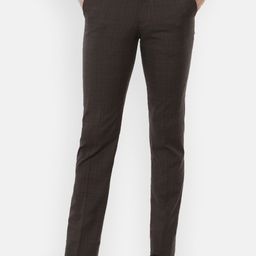 Luxure by Louis Philippe Men Brown Checked Slim Fit Formal Trousers-image-61